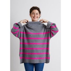 Autumn Cashmere Breton Stripe Funnel Shaker in Cement & Atomic Pink Size XS